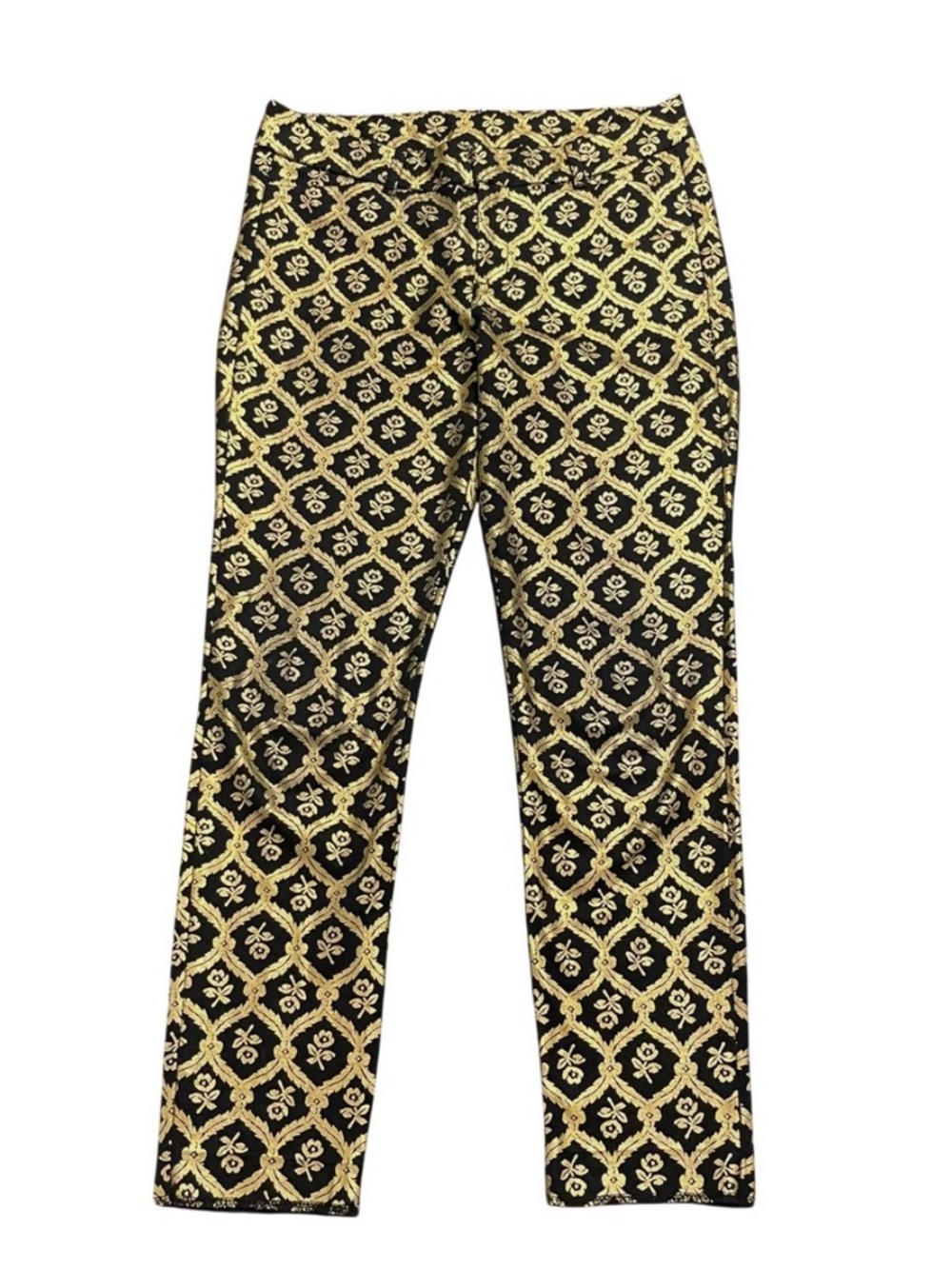 Old Navy Black/Foil Gold Rose Baroque Mid Rise Pixie Ankle Pants (8/10)